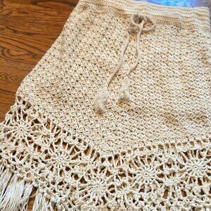 ✨️ Blu Pepper woven skirt with fringe. Ivory. Small. Vintage. Boho.